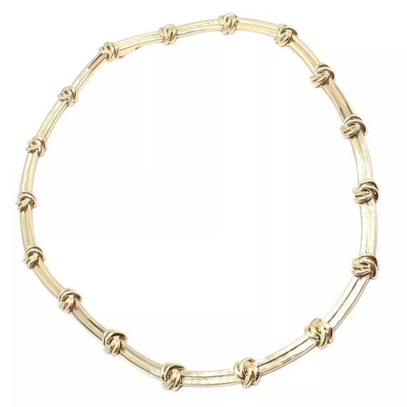 Authentic! Vintage Tiffany & Co 18k Yellow Gold Knot Link Necklace - Picture 1 of 10